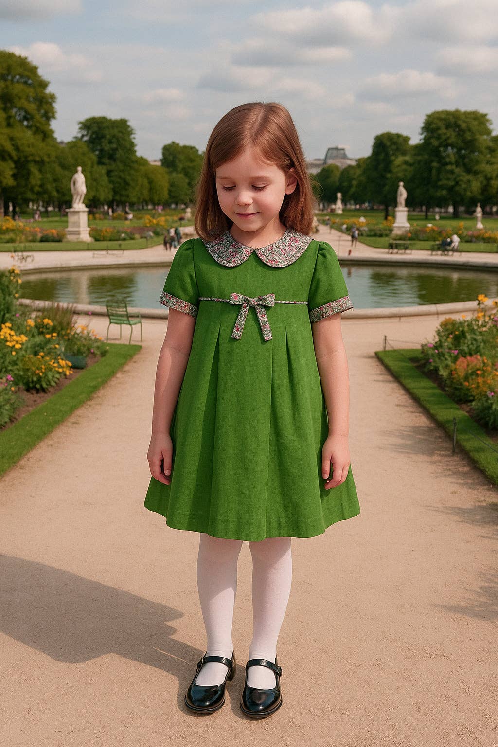 Fall Green leaf corduroy girl's dress.