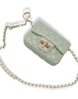 Pearl Closure Quilted Purse Black