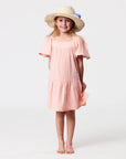Peach Flutter Sleeve Beach Dress