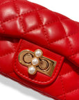 Pearl Closure Quilted Purse Black or Red