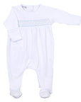 Mini Dots Smocked Footie - Blue