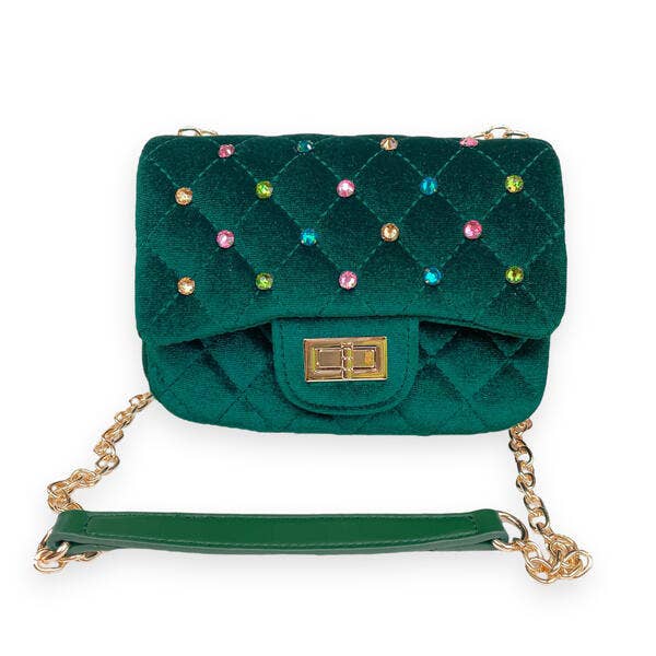 Colorful Gems Velvet Quilted Purse - Fuchsia or Green