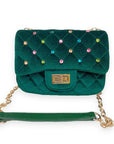 Colorful Gems Velvet Quilted Purse - Fuchsia or Green