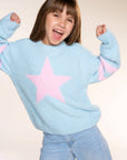 Cloud Plush Crew Neck Sweater Dusty Blue Pink Star