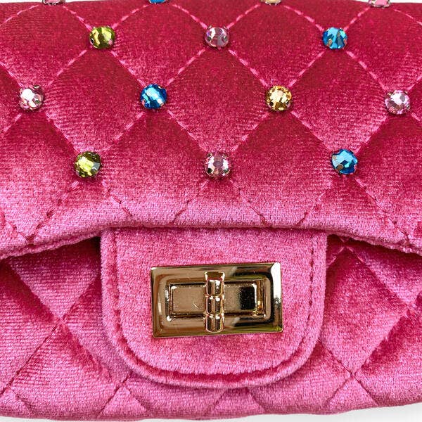 Colorful Gems Velvet Quilted Purse - Fuchsia or Green