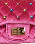 Colorful Gems Velvet Quilted Purse - Fuchsia or Green