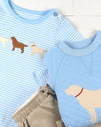 Boys Puppy Romper - Blue Stripe