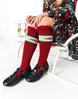 Poinsettia Lace Top Knee High Socks