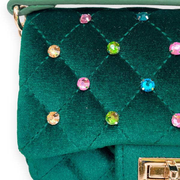 Colorful Gems Velvet Quilted Purse - Fuchsia or Green