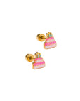 Screwback Stud Earrings - Birthday Cake