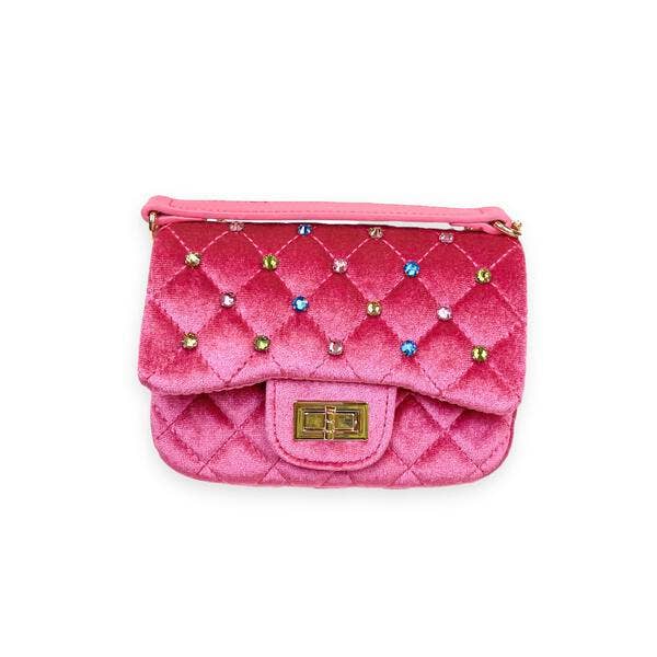 Colorful Gems Velvet Quilted Purse - Fuchsia or Green
