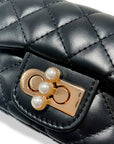 Pearl Closure Quilted Purse Black or Red