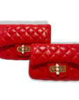 Pearl Closure Quilted Purse Black or Red