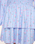 Simply Soft Long Sleeve Smocked Ruffle Skirt Dress Light Blue Floral