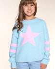 Cloud Plush Crew Neck Sweater Dusty Blue Pink Star