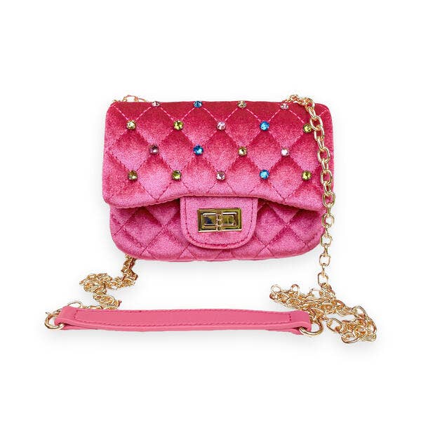 Colorful Gems Velvet Quilted Purse - Fuchsia or Green