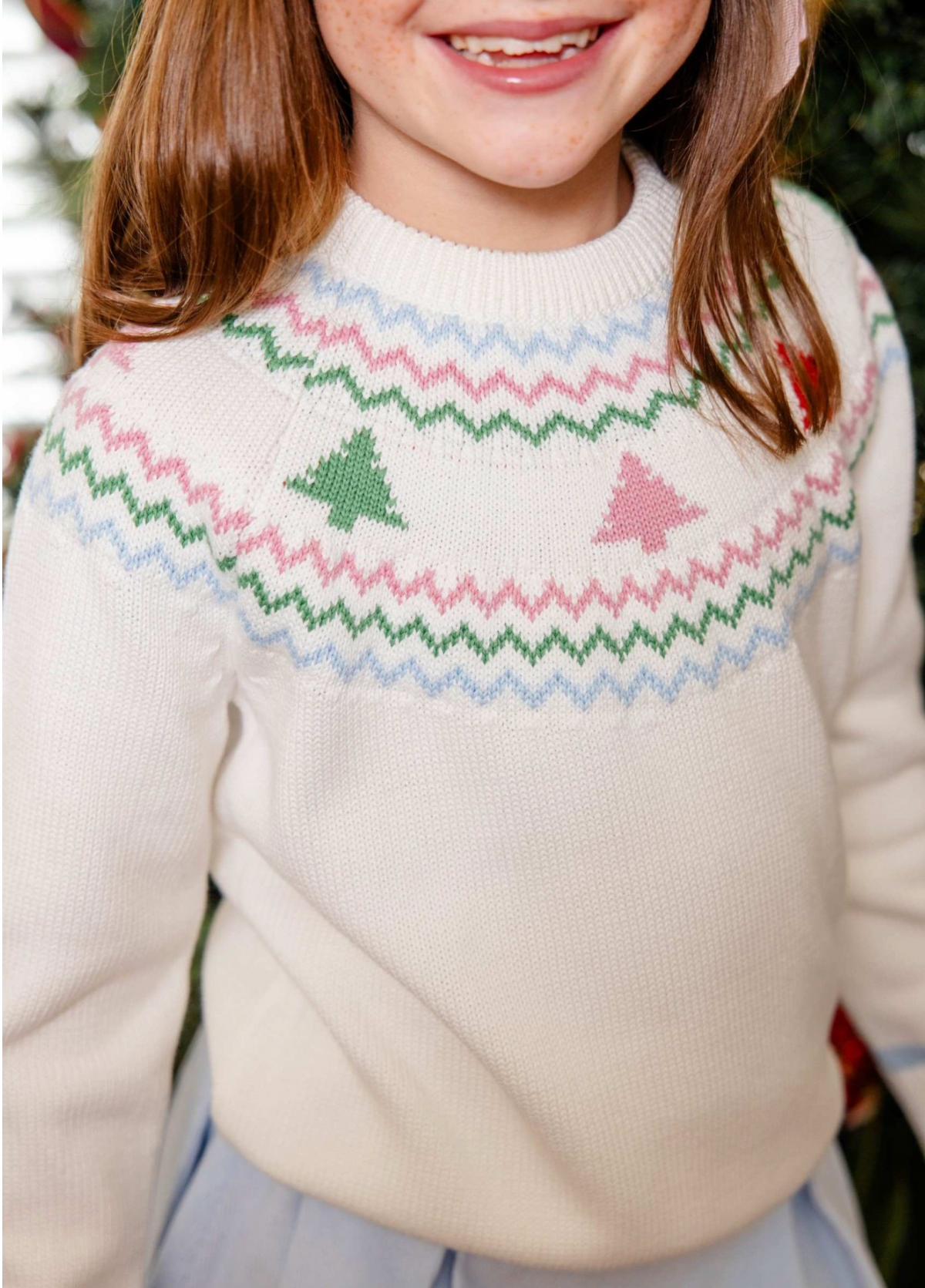 Isabelle's Fair Isle Sweater Palmetto Pearl/ Christmas Trees