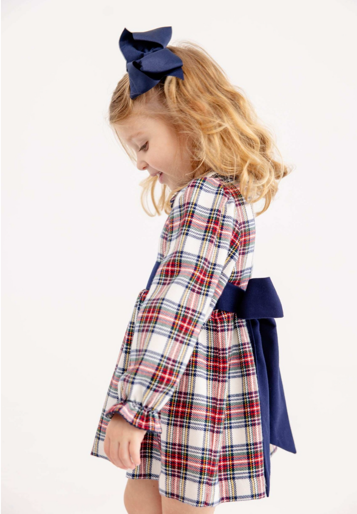 Long Sleeve Cindy Lou Sash Dress Paris Pike Plaid/ Nantucket Navy