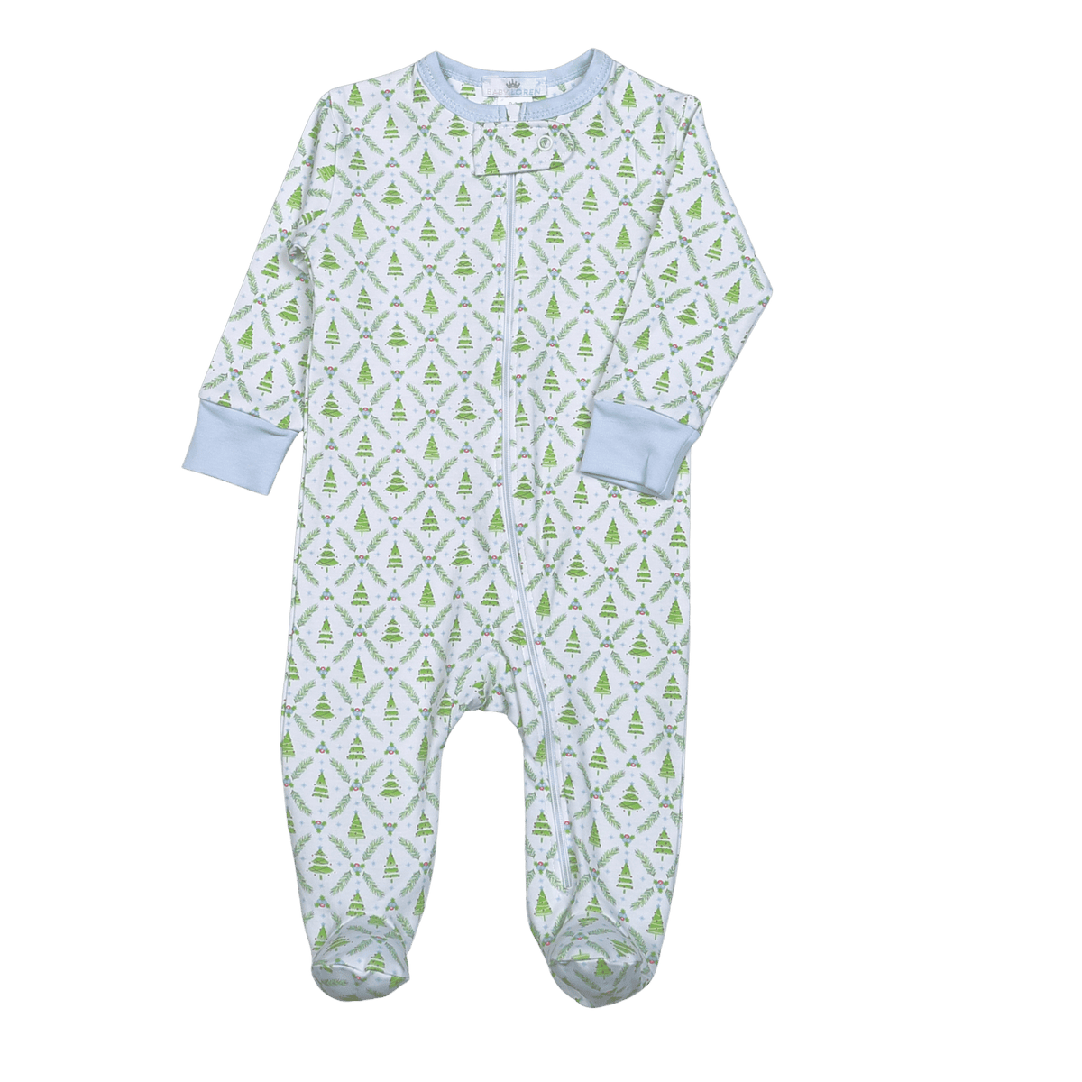 Blue Christmas Trees Pima Zipper Footie