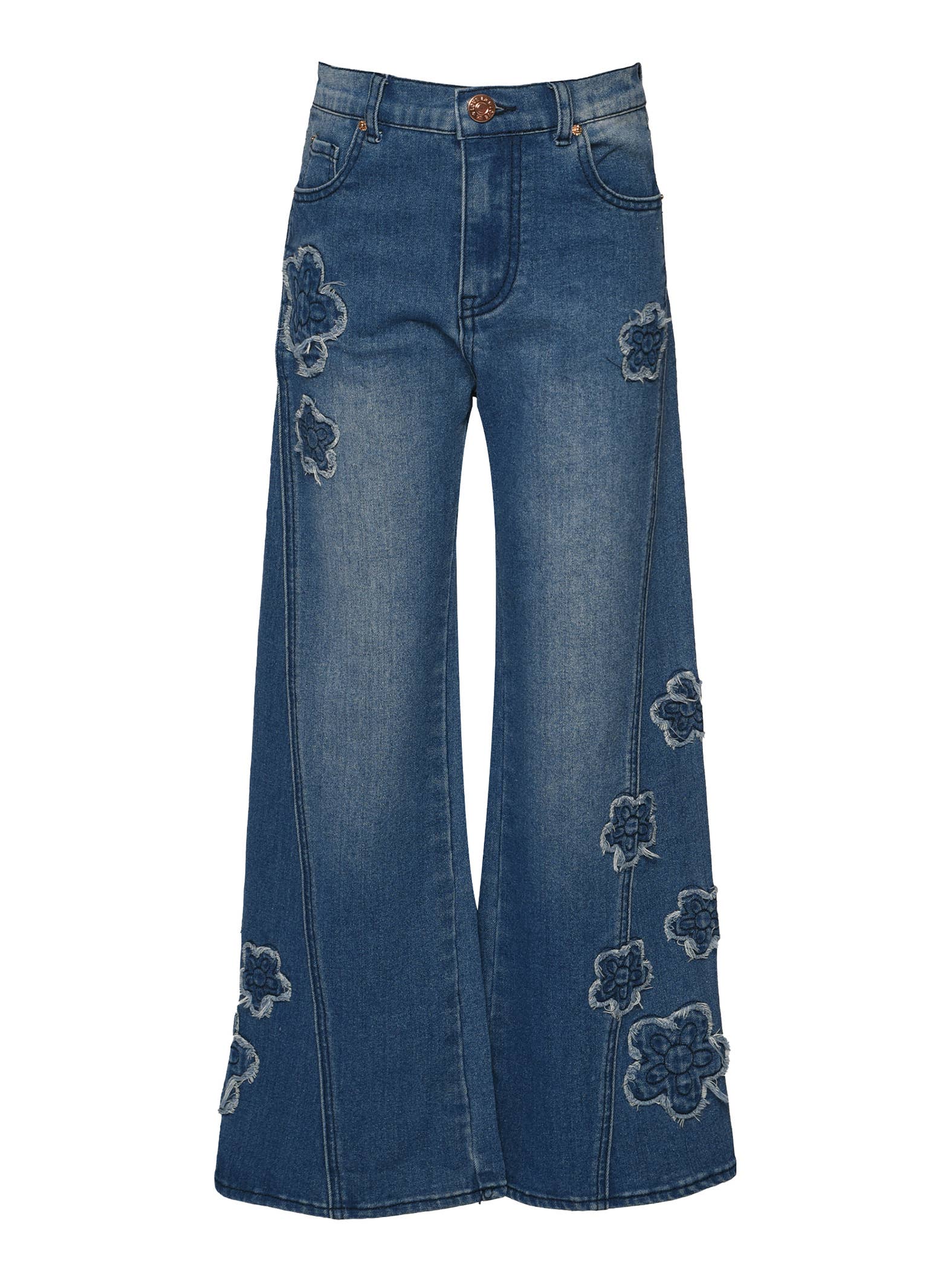 A FLOWER DESIGN WIDE LEG JEANS