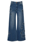 A FLOWER DESIGN WIDE LEG JEANS