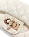 Pearl Closure Quilted Purse Black