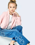 A FLOWER DESIGN WIDE LEG JEANS
