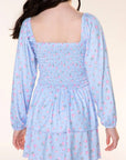 Simply Soft Long Sleeve Smocked Ruffle Skirt Dress Light Blue Floral