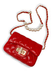 Pearl Closure Quilted Purse Black or Red