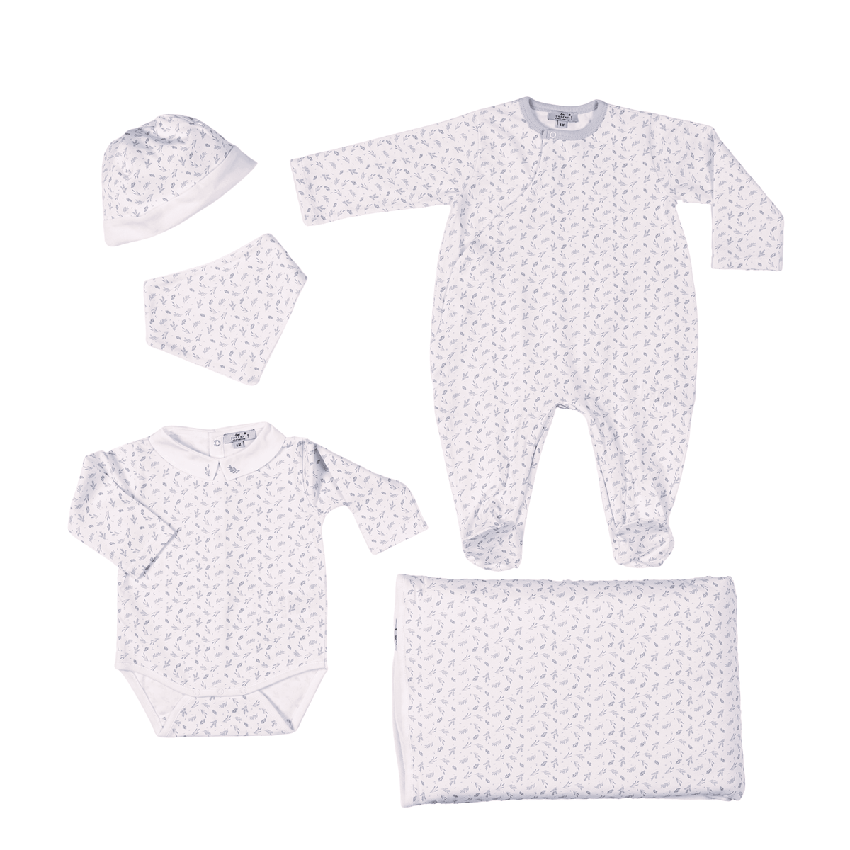 Boys Blue Leaves Print Cotton Welcome Set (5)