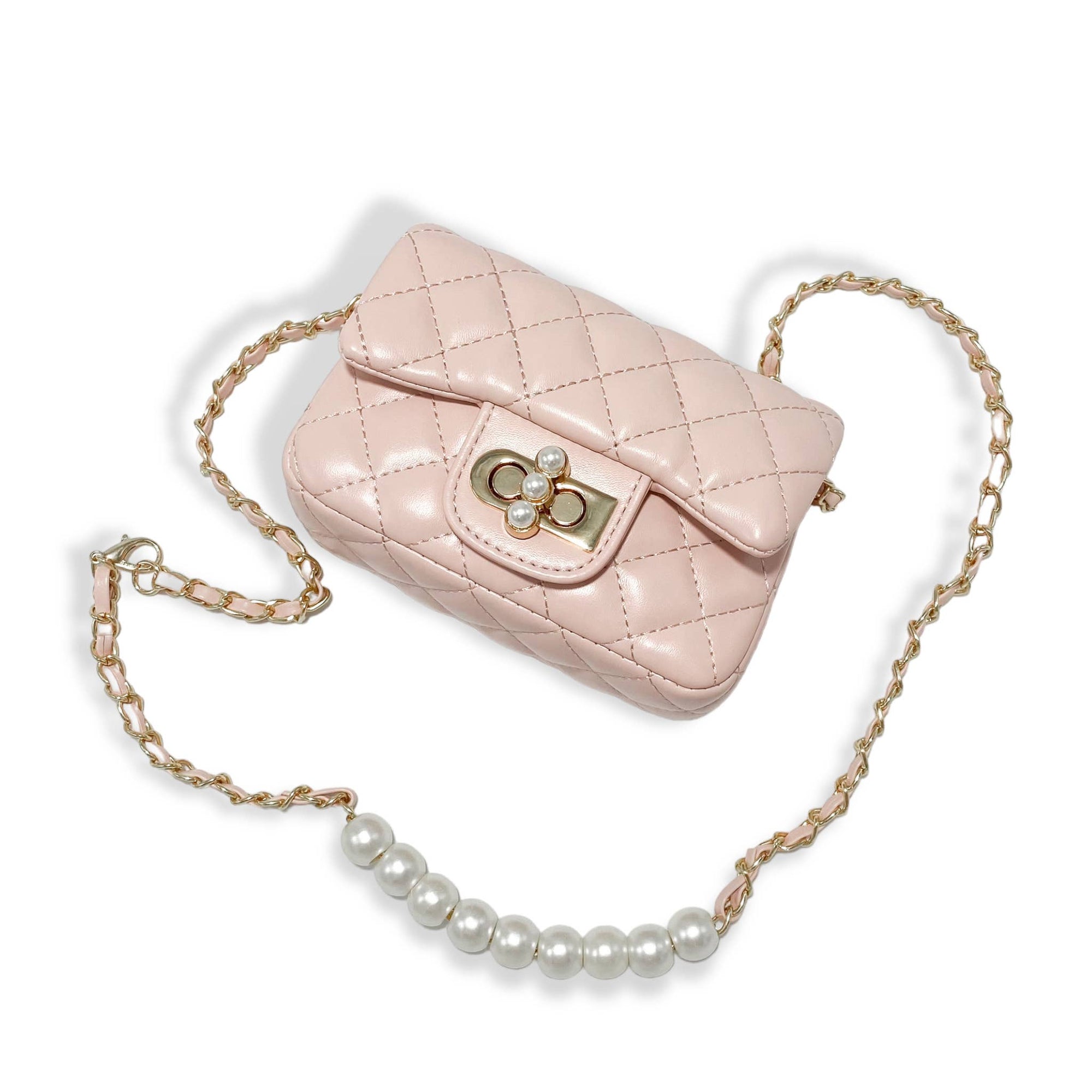 Pearl Closure Quilted Purse Black