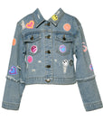 A VINTAGE JEAN JACKET WITH SEQUIN PATCHES