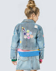 A VINTAGE JEAN JACKET WITH SEQUIN PATCHES