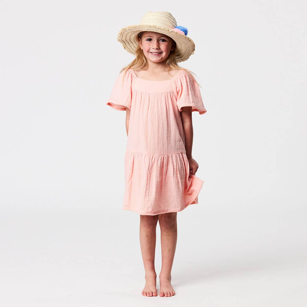 Peach Flutter Sleeve Beach Dress