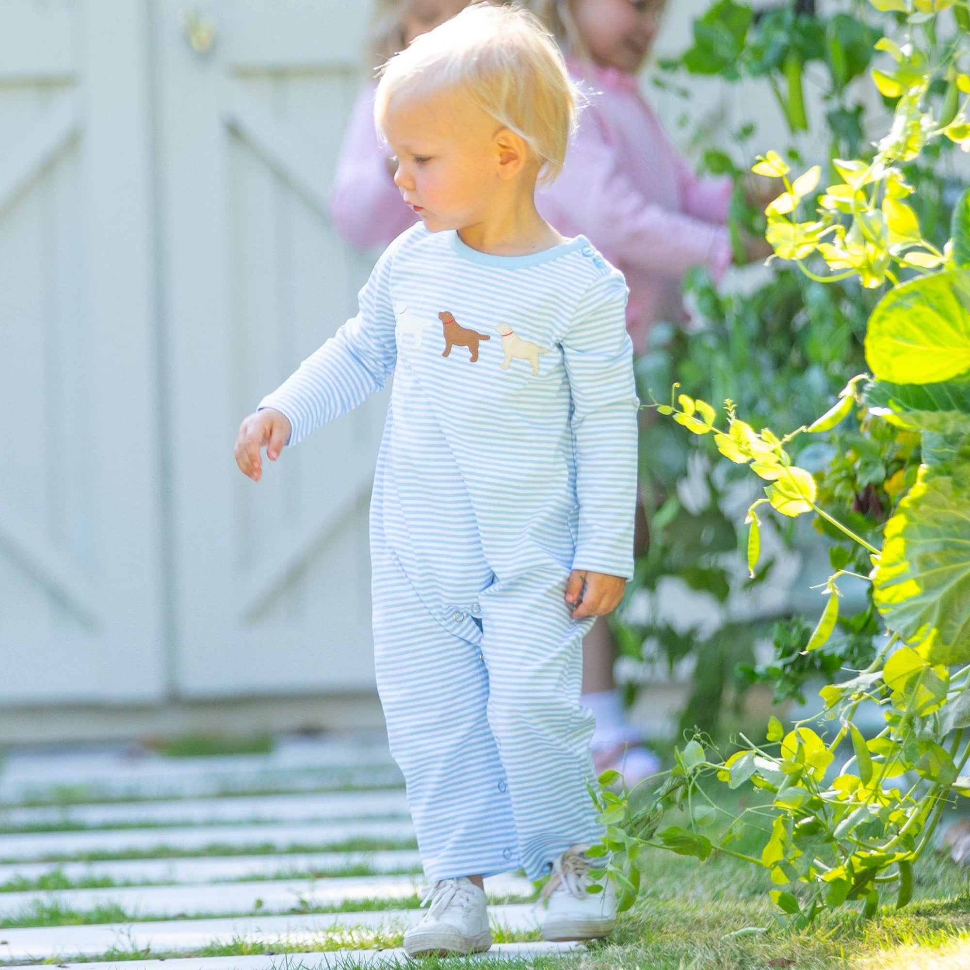 Boys Puppy Romper - Blue Stripe