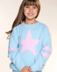 Cloud Plush Crew Neck Sweater Dusty Blue Pink Star