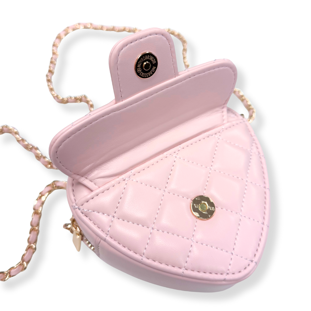 Quilted Leather Heart Purse Pink