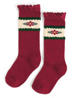 Poinsettia Lace Top Knee High Socks
