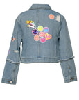 A VINTAGE JEAN JACKET WITH SEQUIN PATCHES