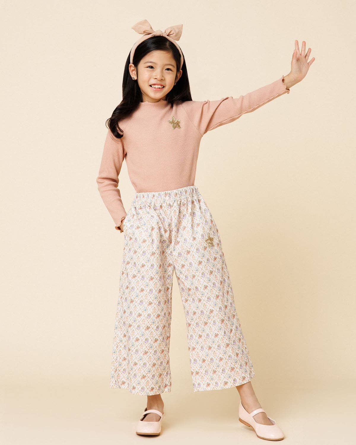 Vintage Flower Wide Pants -Pink
