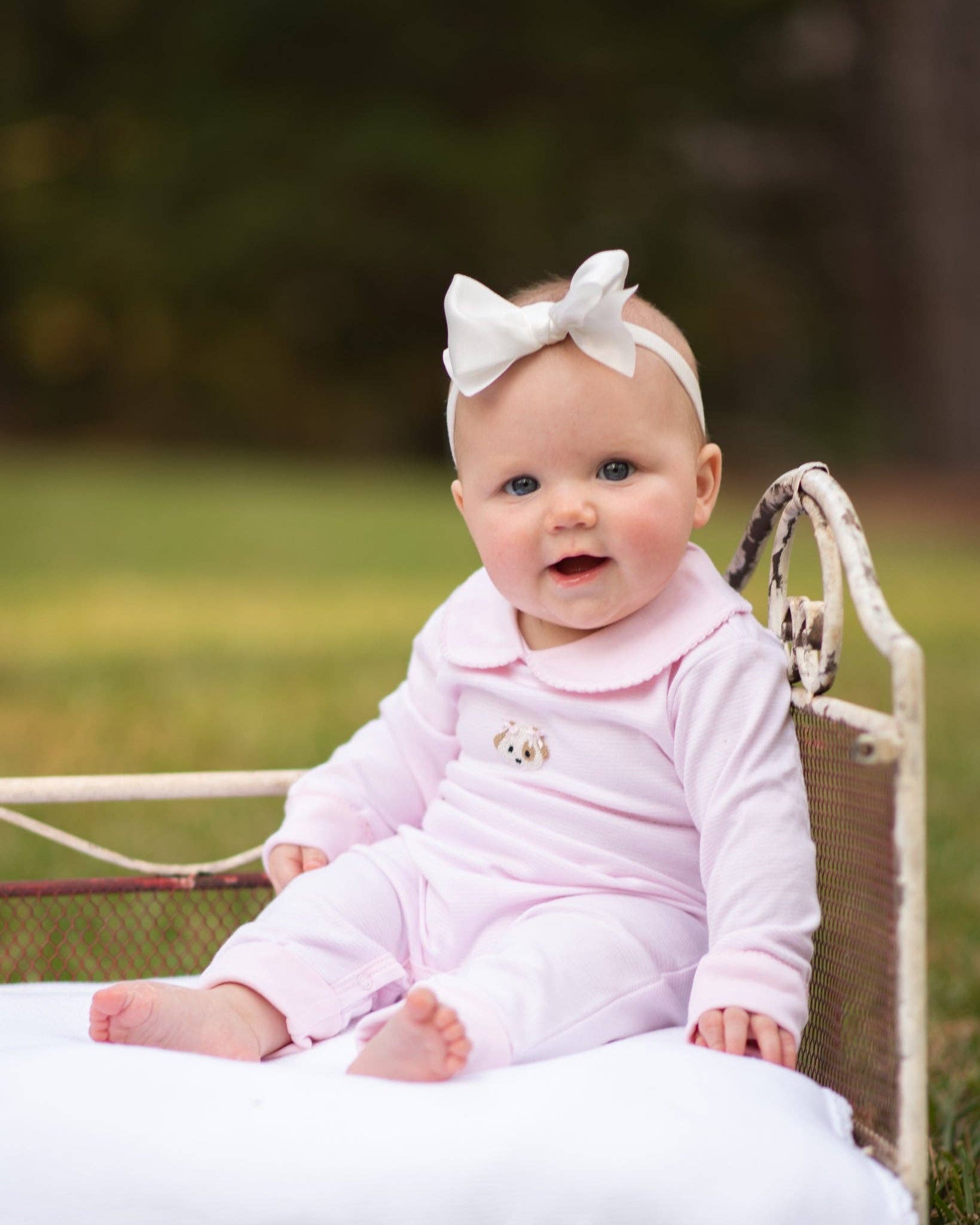 Spotted Girl Puppy Pima Playsuit | Lt Pink Mini Stripe