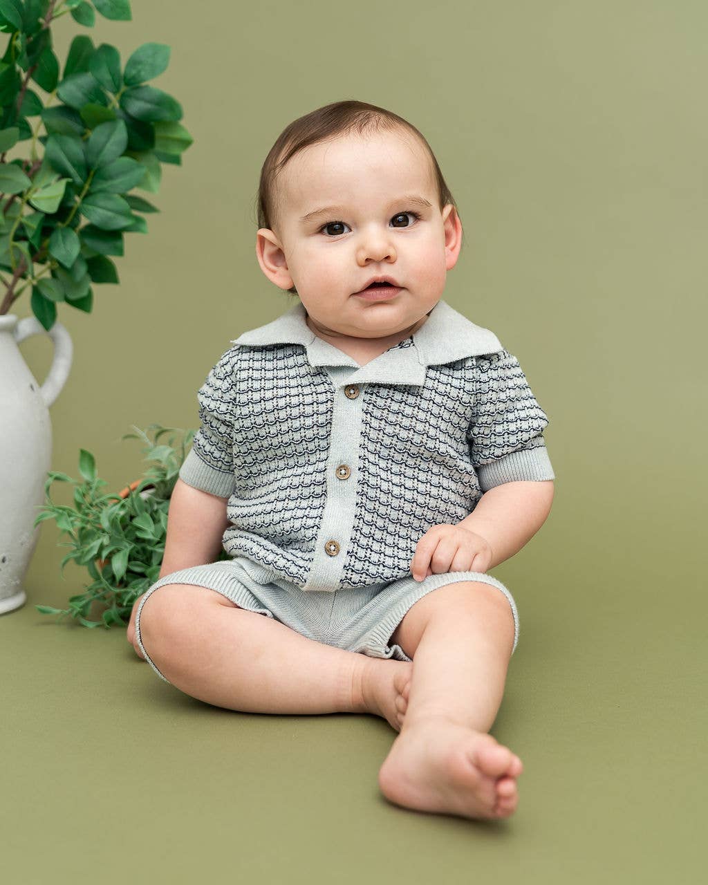 Miles Wave Textured Baby Shirt &amp; Shorts Set (Organic Cotton)