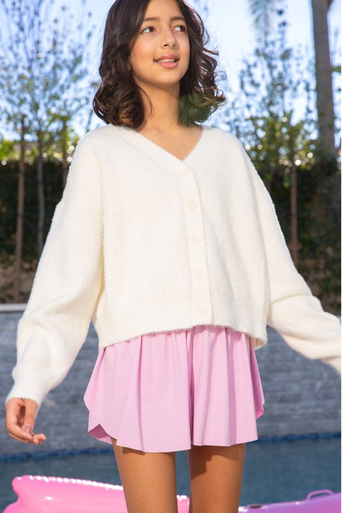 Fuzzy Soft Cardigan Sweater Ivory