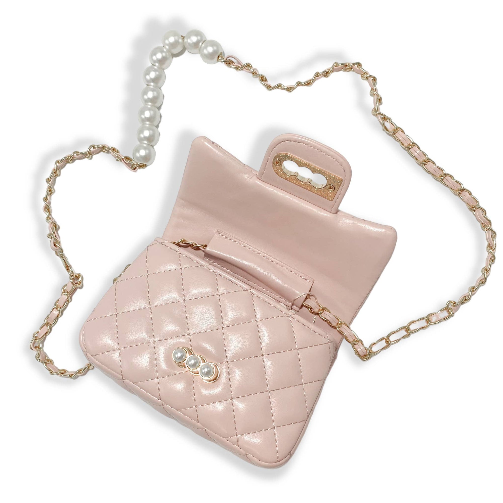 Pearl Closure Quilted Purse Black