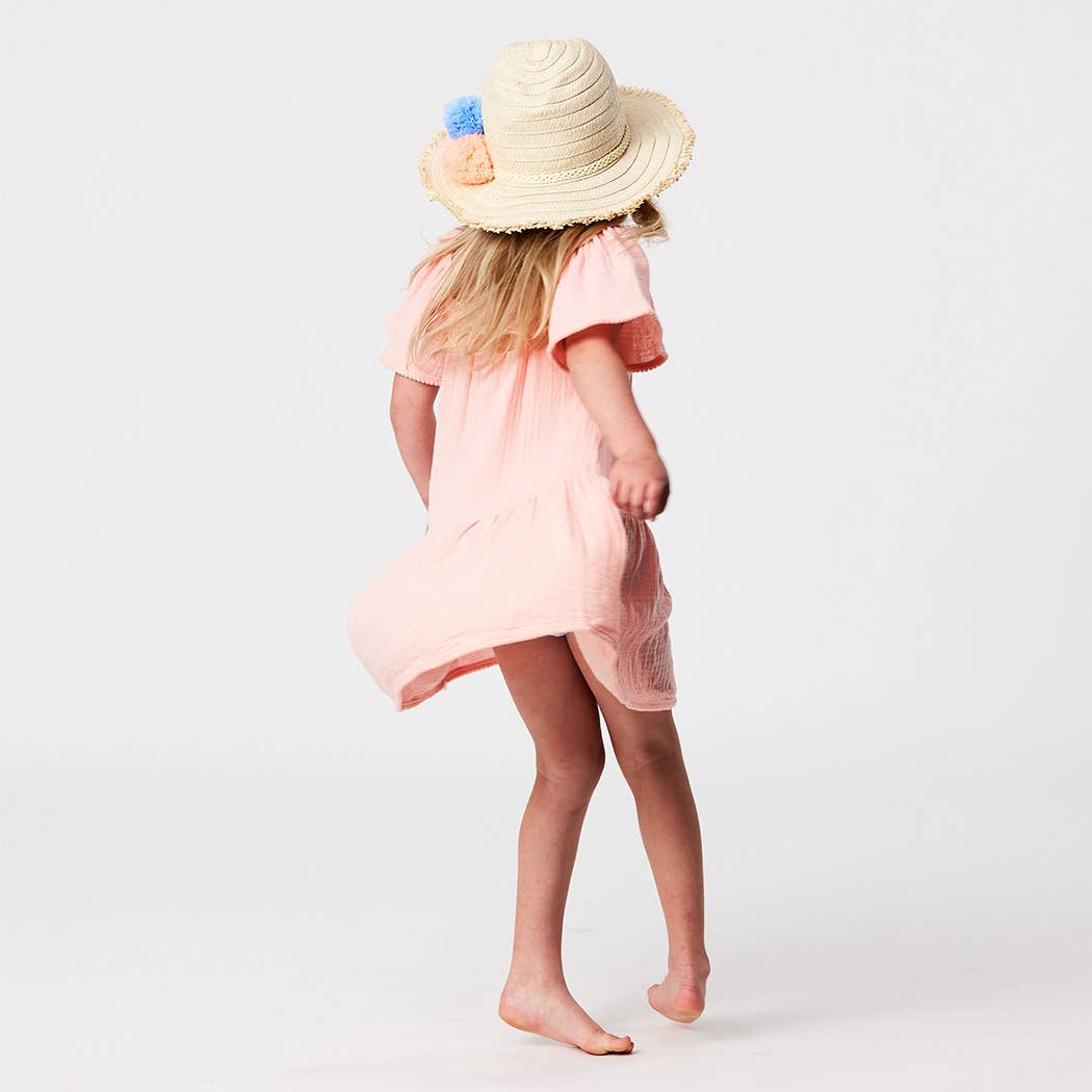 Peach Flutter Sleeve Beach Dress