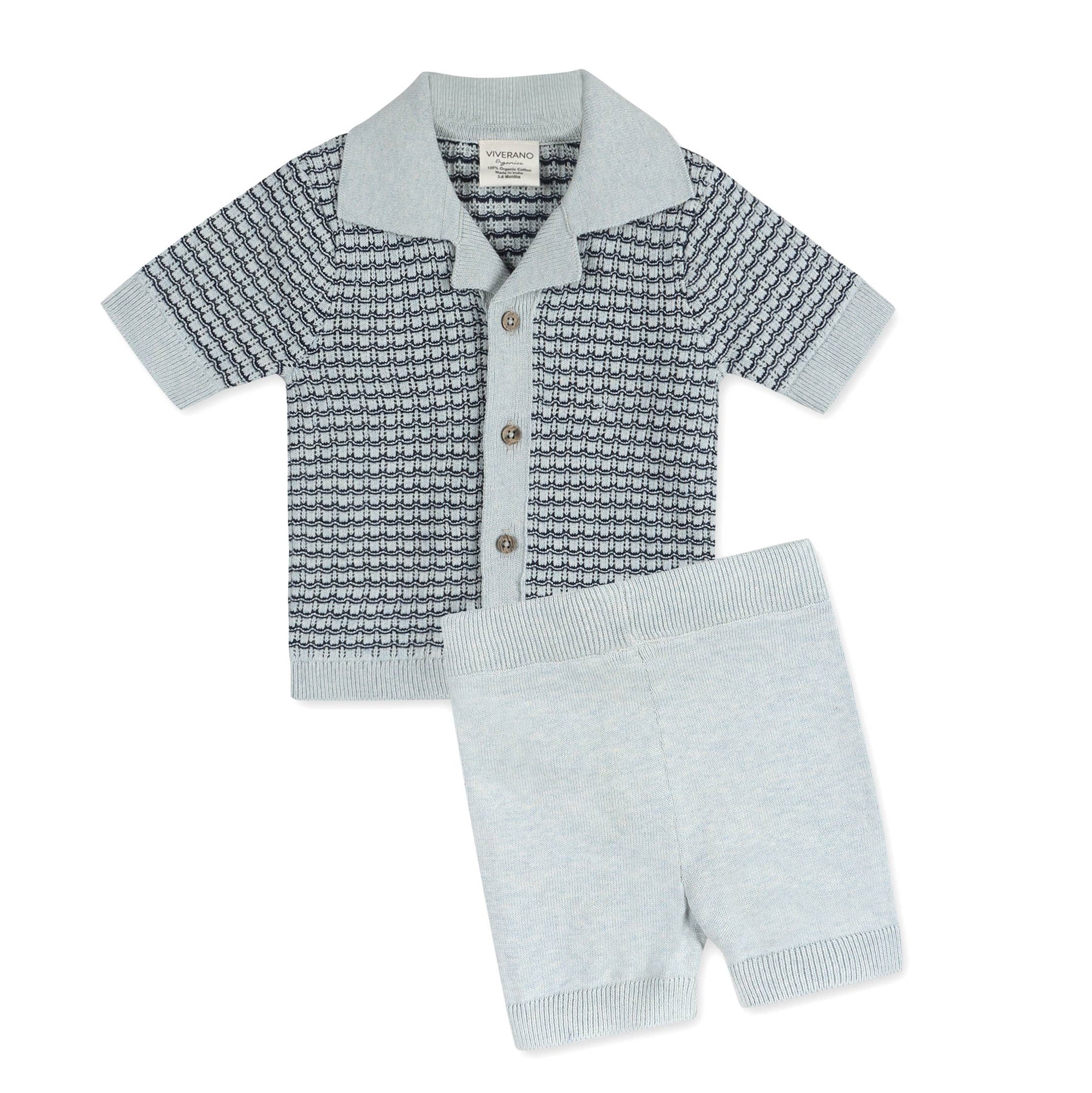 Miles Wave Textured Baby Shirt &amp; Shorts Set (Organic Cotton)
