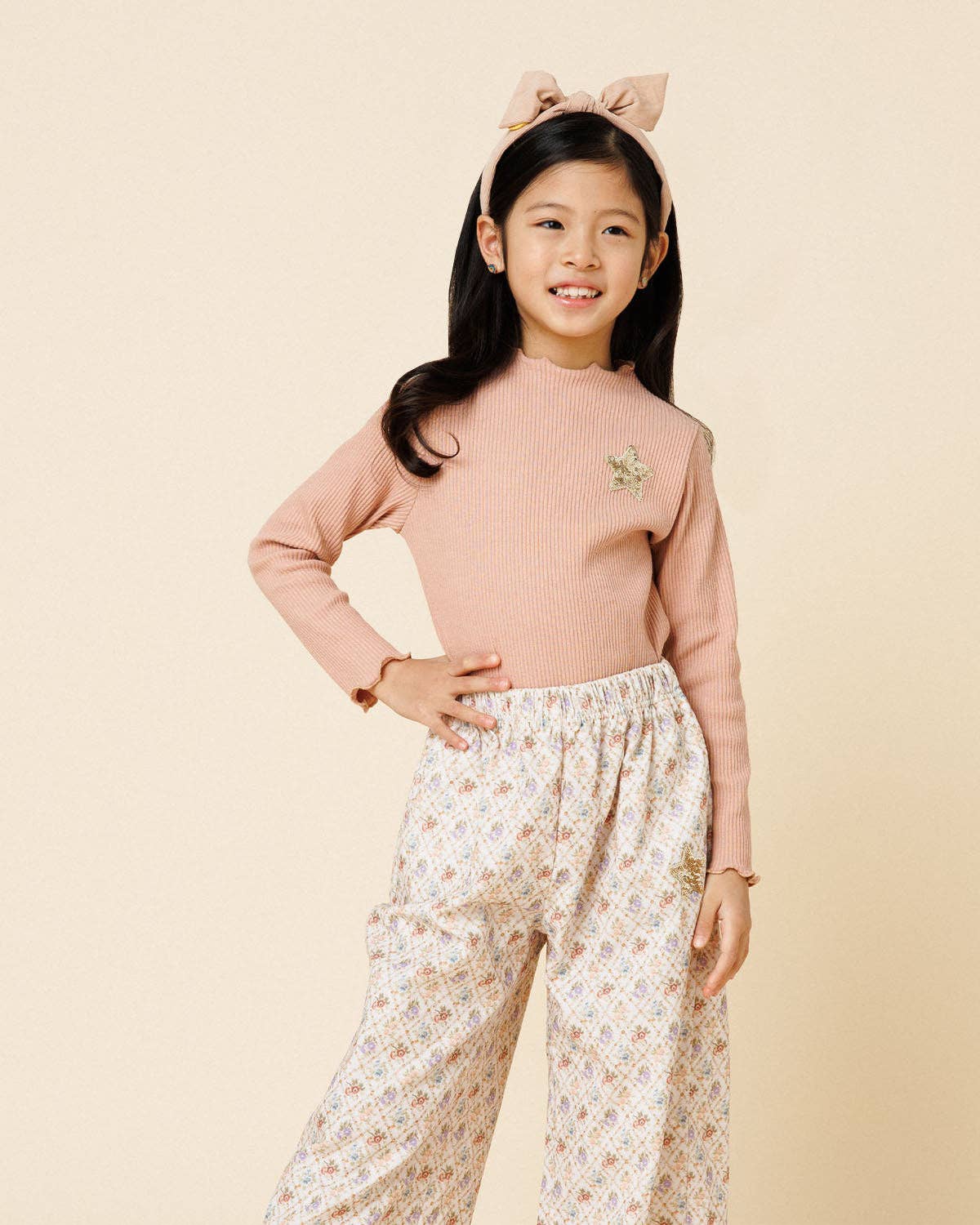 Vintage Flower Wide Pants -Pink