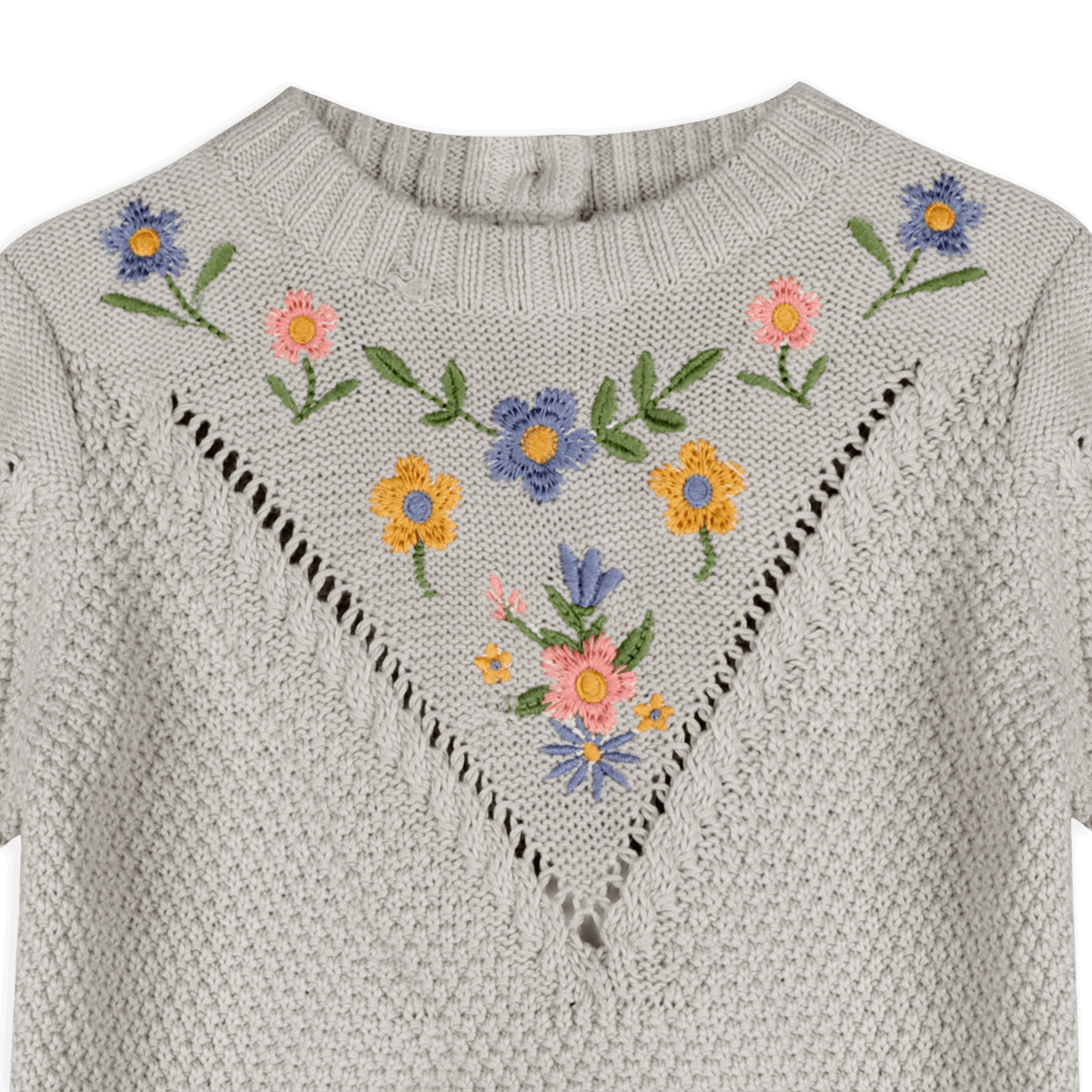 Ivy Floral Embroidered Baby Knit Pullover (Organic Cotton)