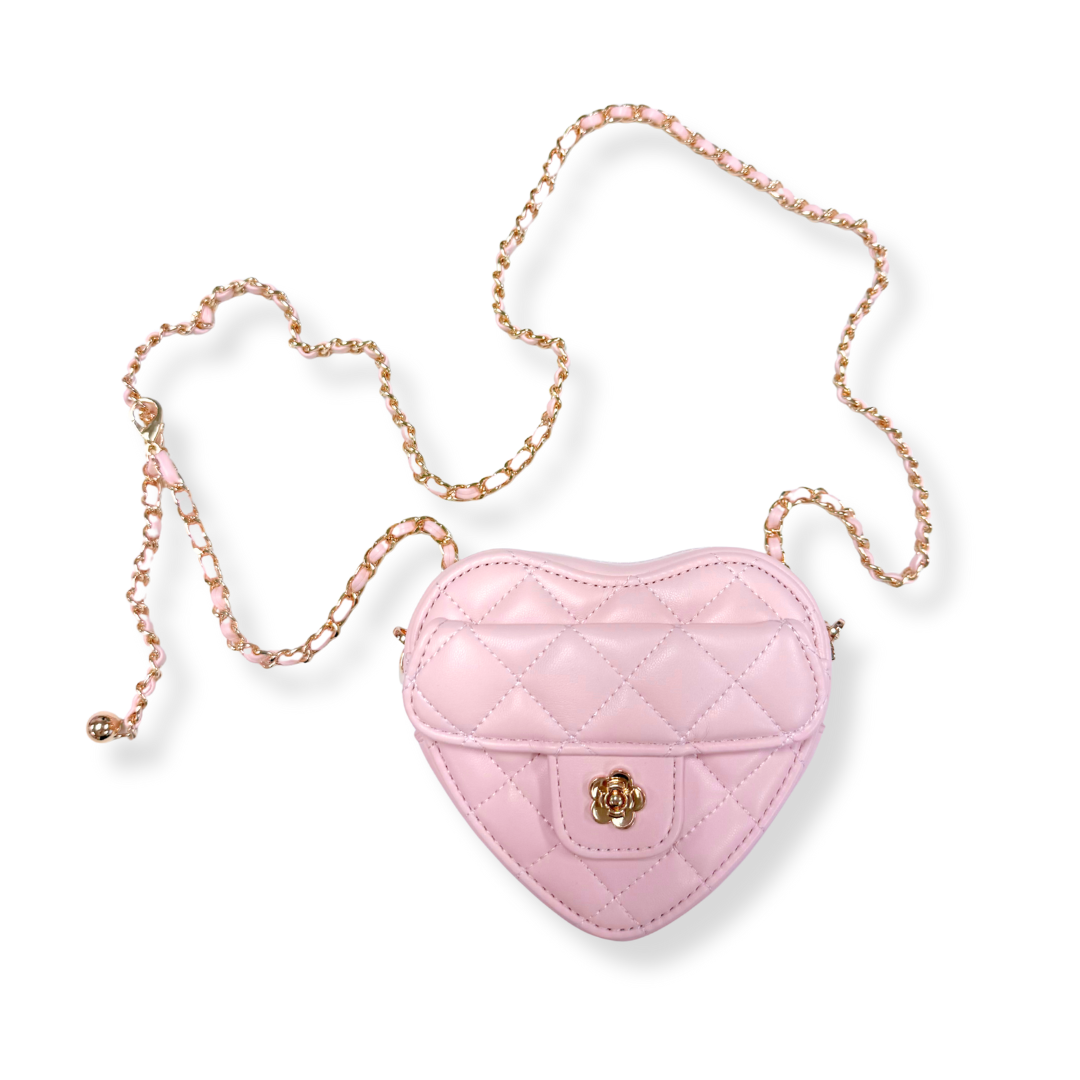 Quilted Leather Heart Purse Pink