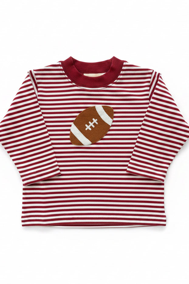 Football on Red Striped Long Sleeve T